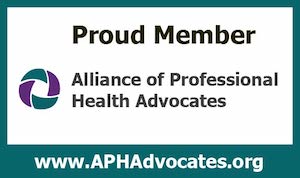 Image displaying 'Proud Member' above the logo for the Alliance of Professional Health Advocates. Below, the website 'www.APHAdvocates.org' is shown.